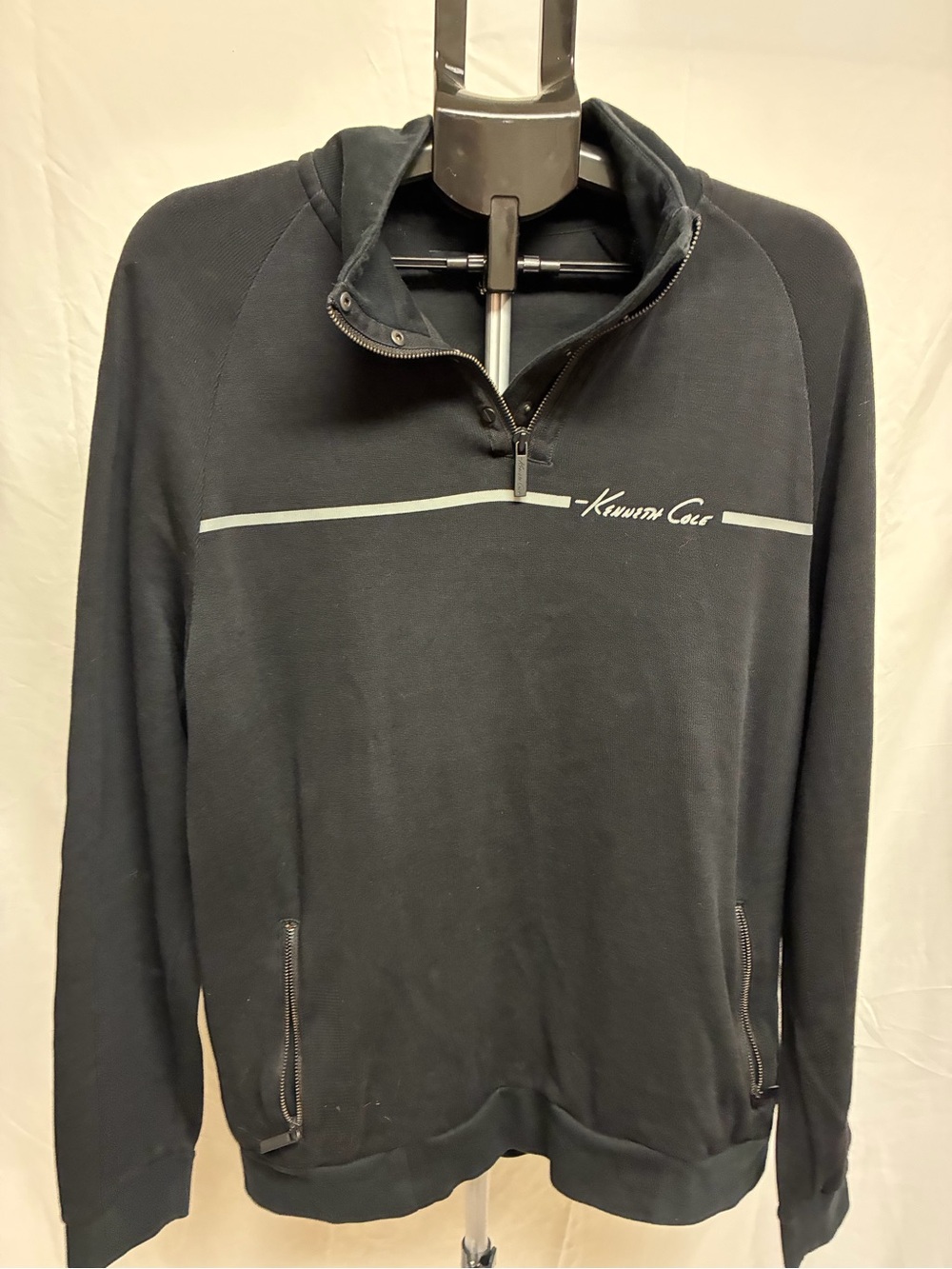Kenneth Cole Black Quarter-Zip Pullover with Subtle Stripe